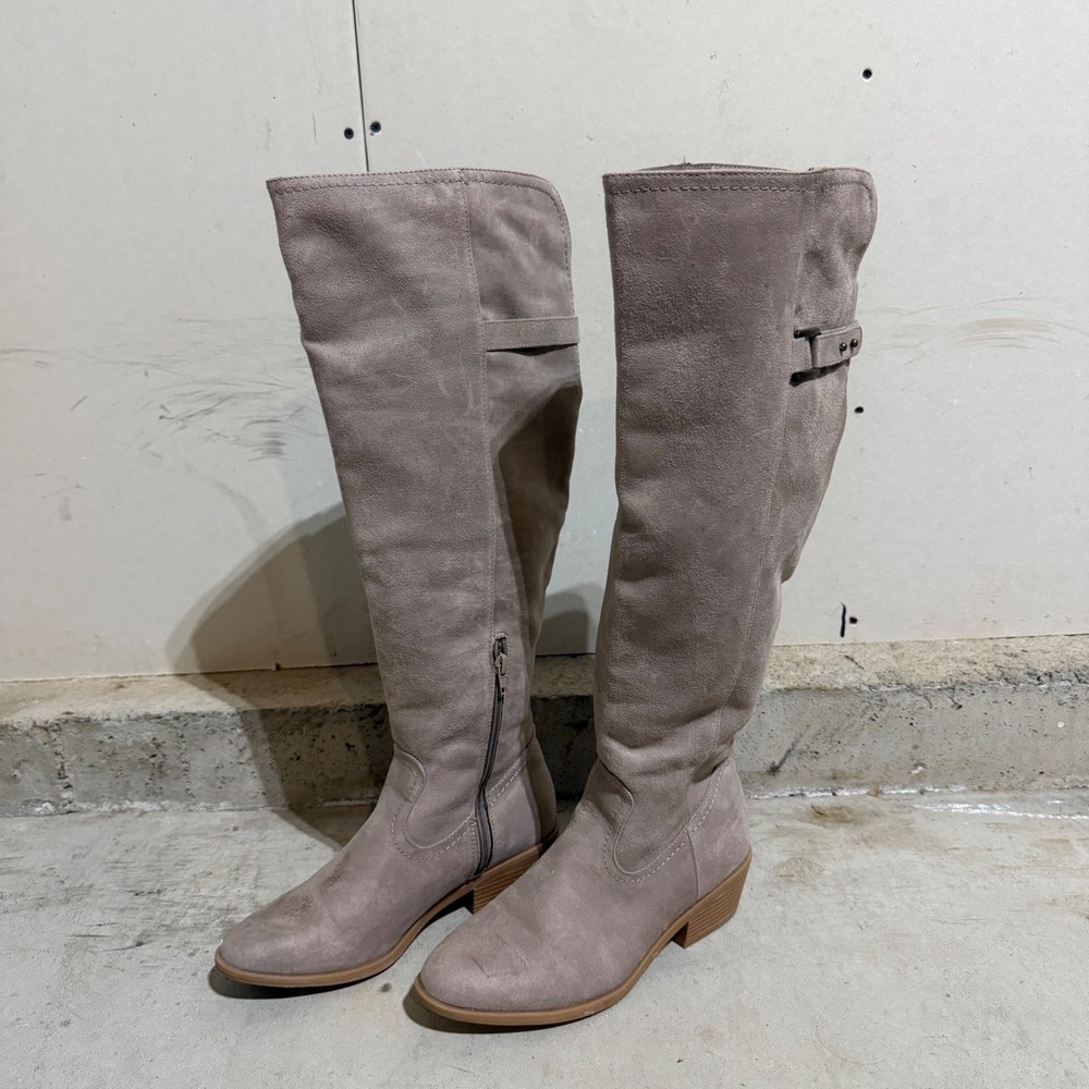 Maurices Emily Taupe Faux Suede Over The Knee Boots Wide Calf 8.5